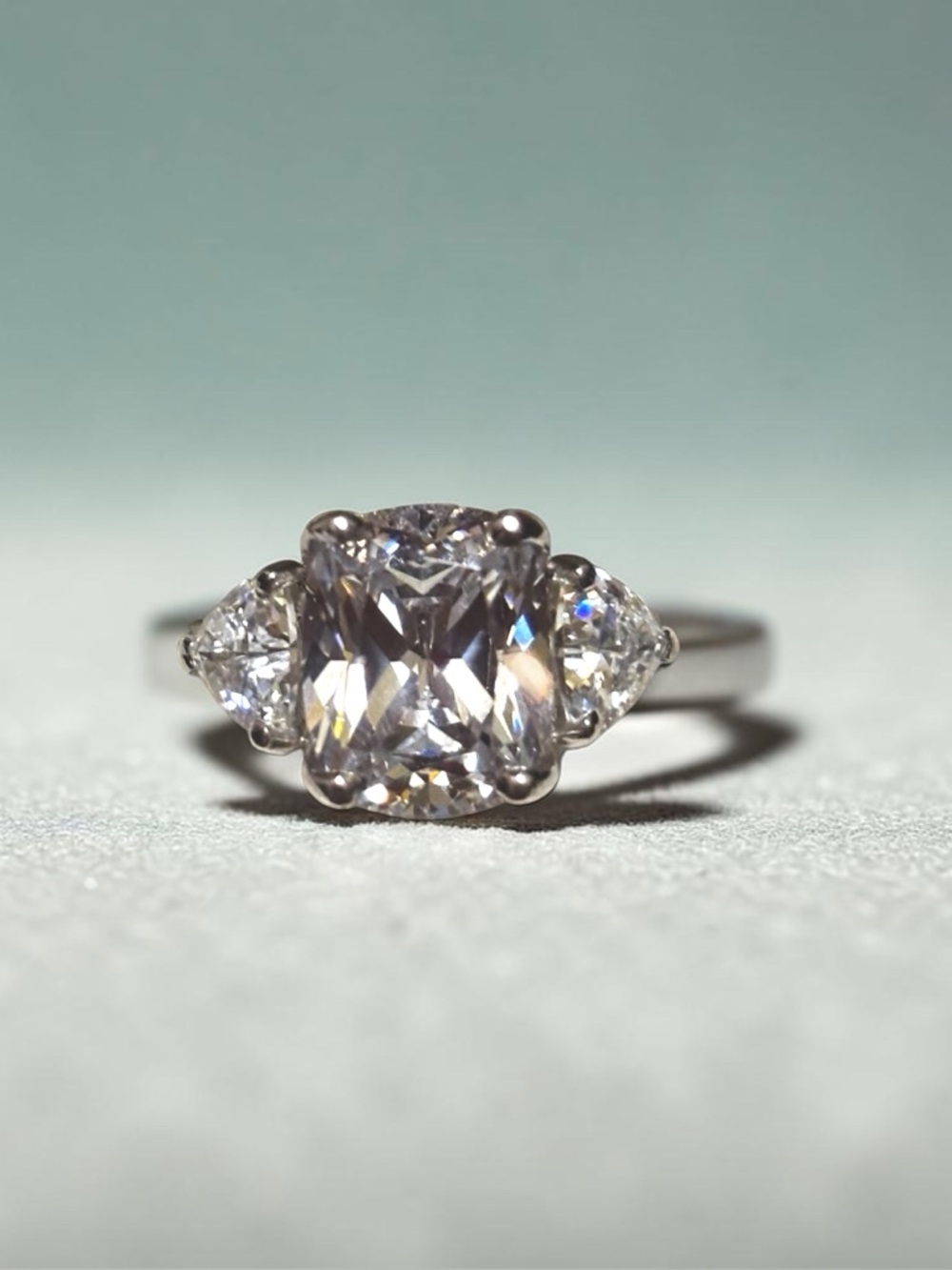 Solid 14k White
Gold Stamped 3.30 CTW Cushion Cut
Diamond Simulated Ring Size 5